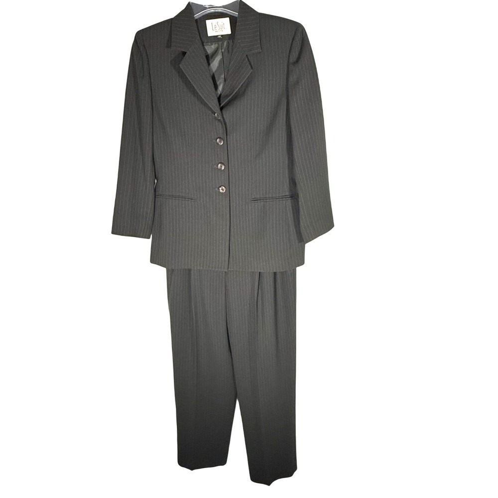 Le Suit 12 Petite  Pinstripe Pant Set Black and brown‎ lined pants